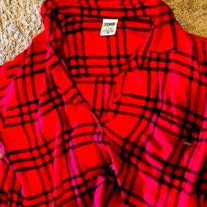 Pink plaid shirt crop top LARGE